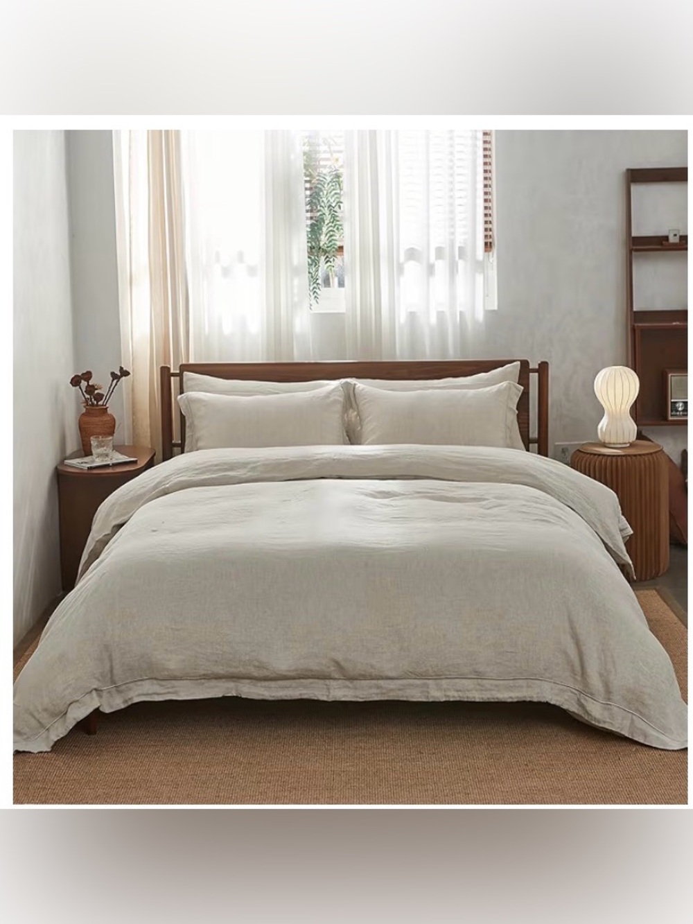 100% Washed Linen Duvet Cover Set in Natural Beige -
